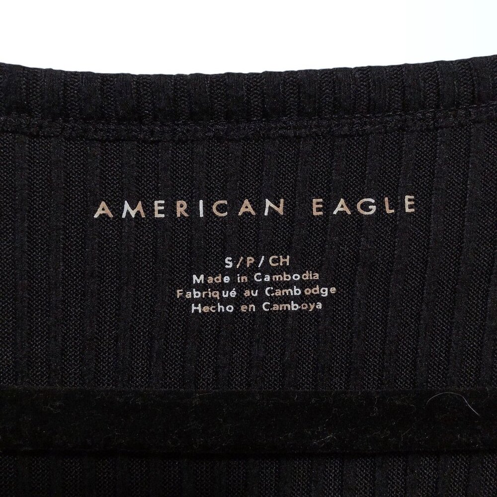 American Eagle Solid Black V-Neck Long Sleeve Rib… - image 3